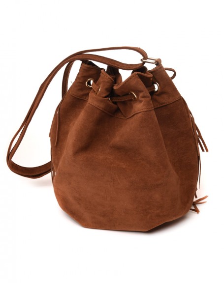 Camel fringed purse handbag