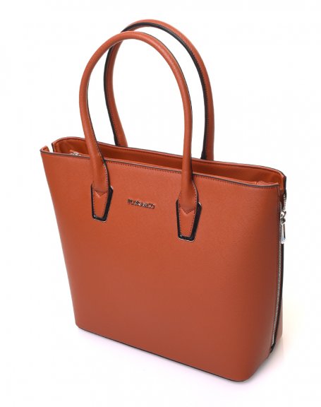 Camel handbag with zippers