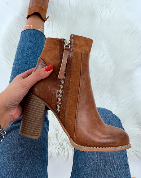 Camel heeled ankle boots