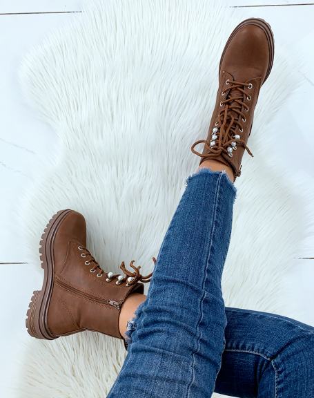 Camel high ankle boots