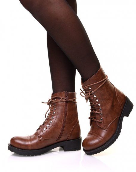 Camel lace-up ankle boots