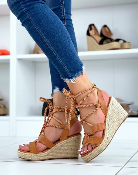 Camel laced wedges with jute sole