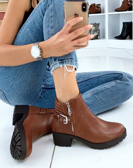 Camel low ankle boots