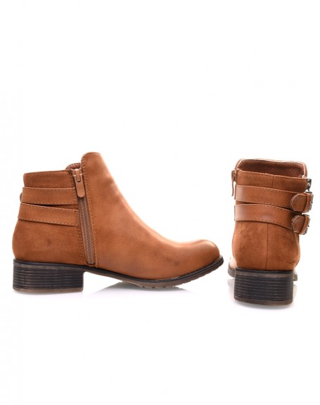 Camel low boots with silver straps