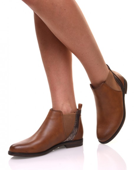 Camel metallic flat ankle boots