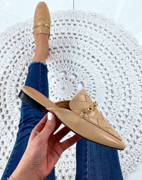 Camel moccasin-style mule in faux leather