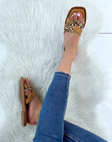 Camel mules with crossed straps