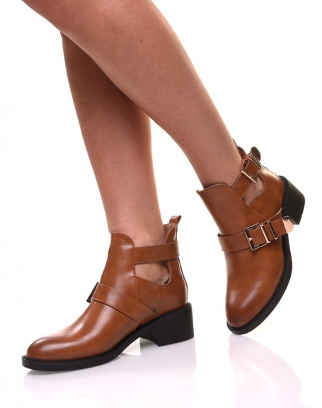 Camel openwork ankle boots