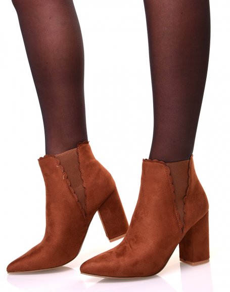 Camel point-toe suedette ankle boots