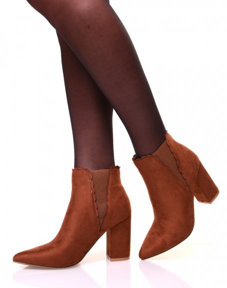Camel point-toe suedette ankle boots