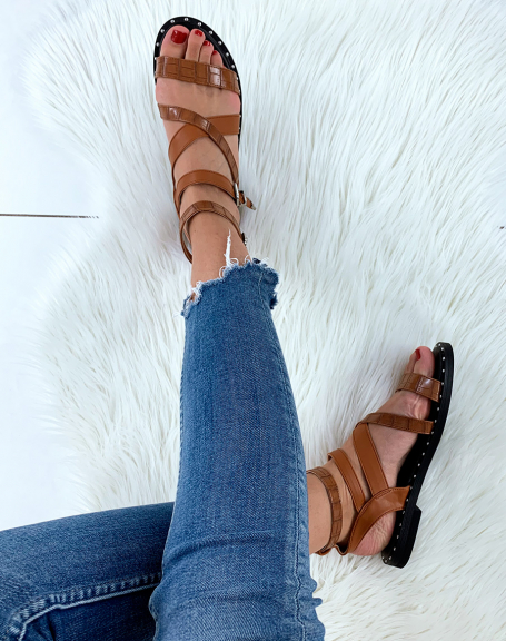 Camel sandal with studded sole