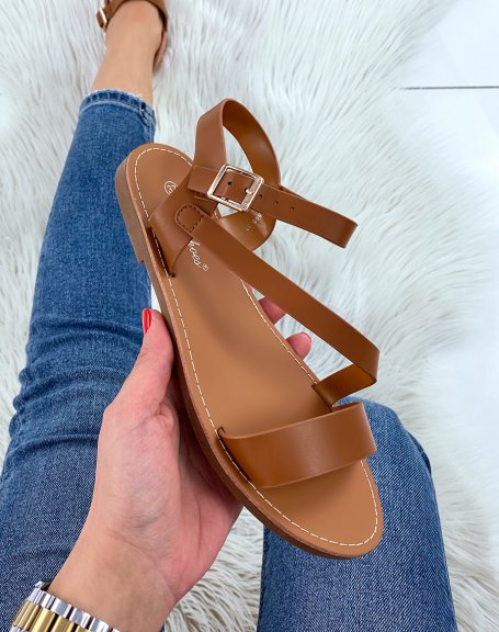 Camel sandals with asymmetrical straps