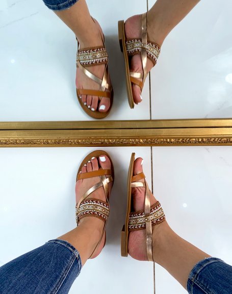 Camel sandals with braided details