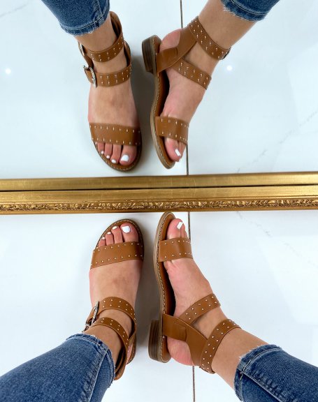 Camel sandals with studded details
