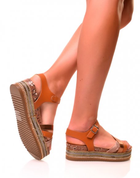 Camel slippers with multiple straps and thick soles