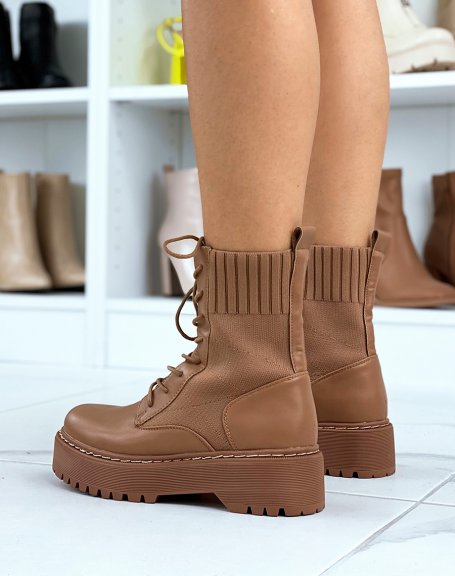 Camel sock boots with chunky sole