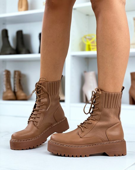 Camel sock boots with chunky sole