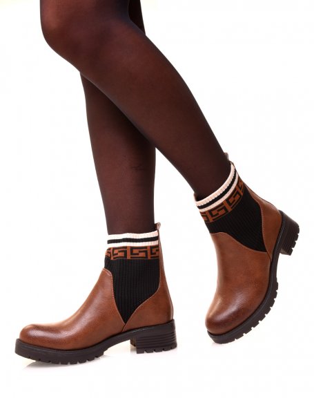 Camel sock-effect ankle boots