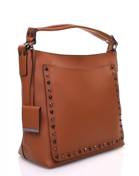 Camel studded handbag