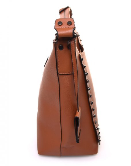 Camel studded handbag