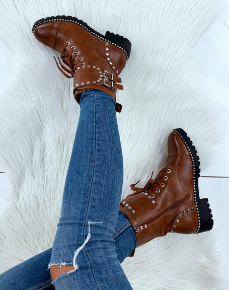 Camel studded high ankle boots