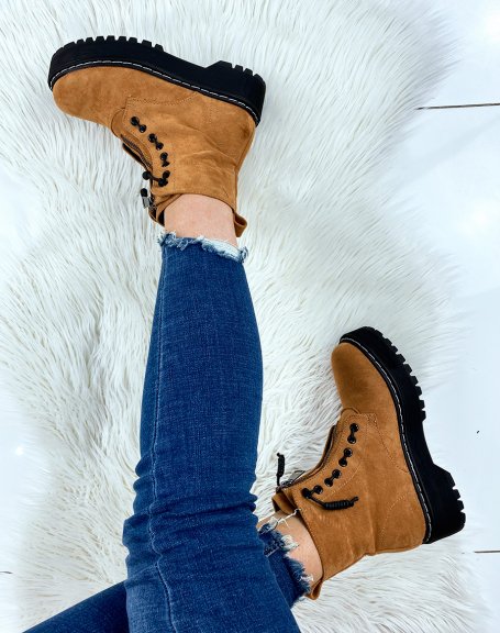 Camel suede ankle boots with zip