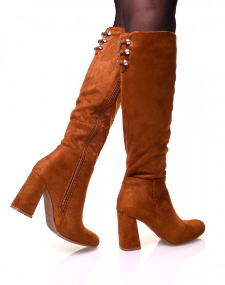 Camel suedette heeled boots