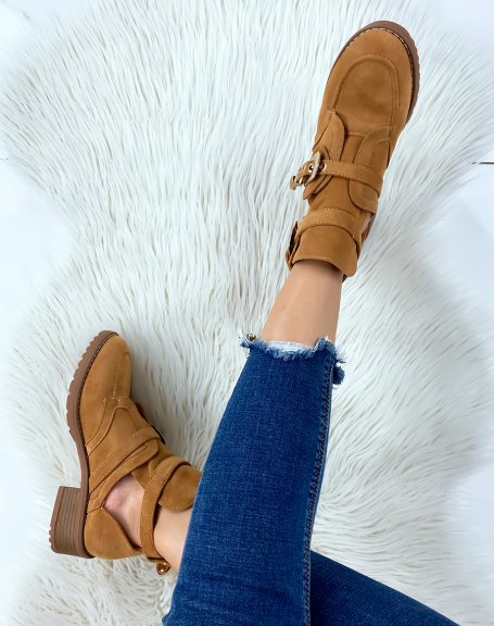 Camel suedette open ankle boots