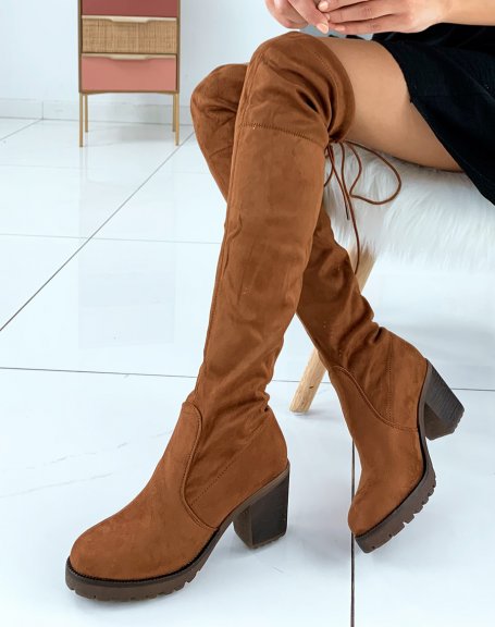 Camel suedette over-the-knee boots