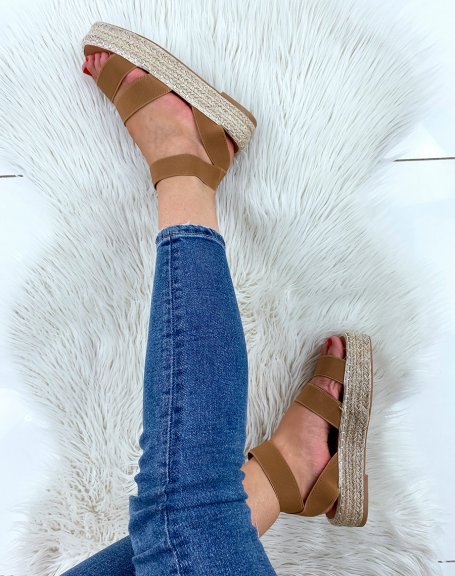 Camel wedge sandals with elastic straps