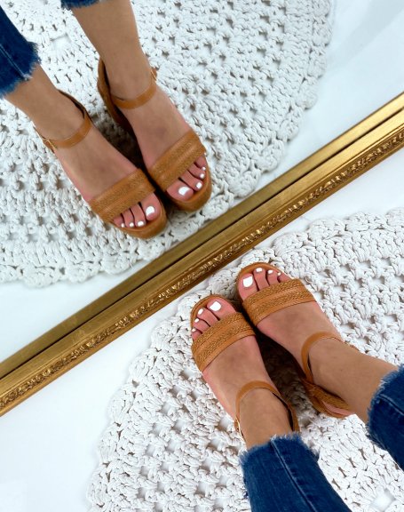 Camel wedge sandals with wide braided straps