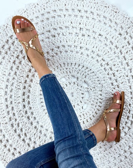Champagne-colored studded sandals