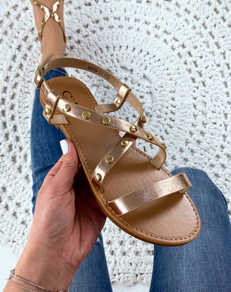 Champagne-colored studded sandals