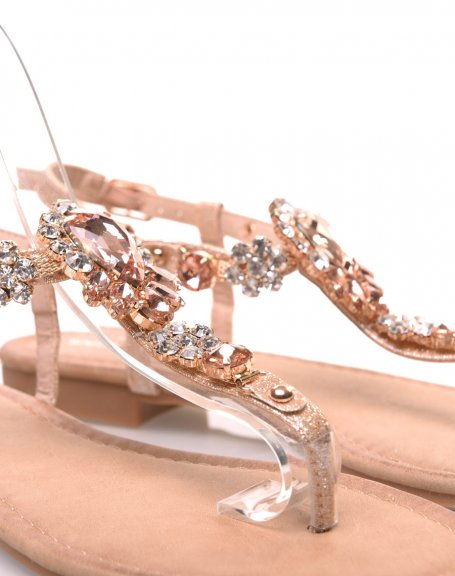 Champagne sandals with central jewels