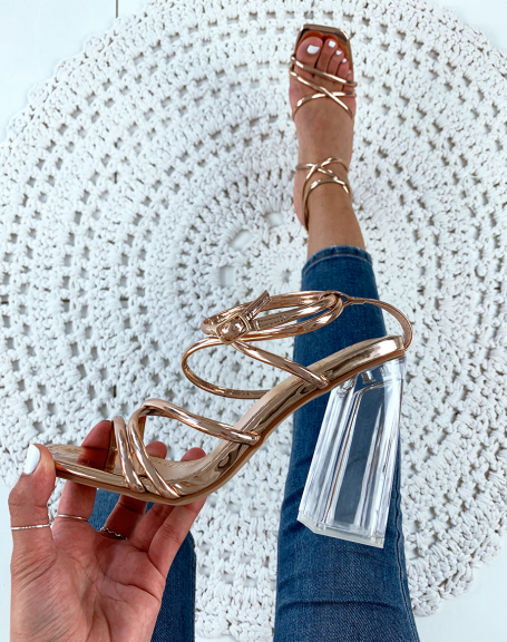 Champagne sandals with transparent block heel and sexy straps
