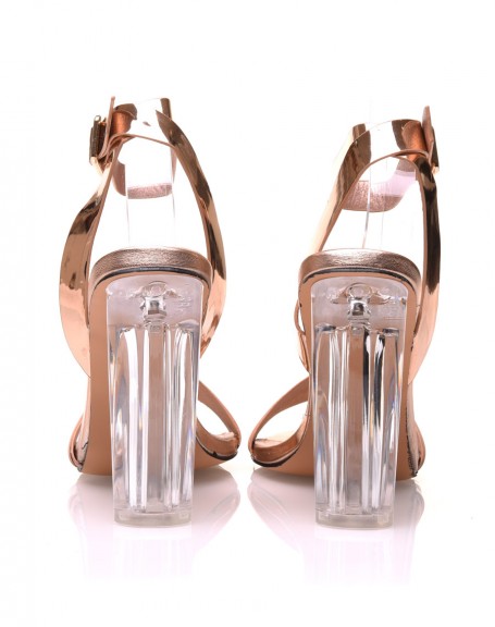 Champagne sandals with transparent heels