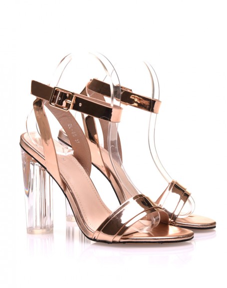 Champagne sandals with transparent heels