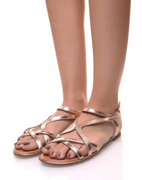 Champagne slippers with scaled crossed straps