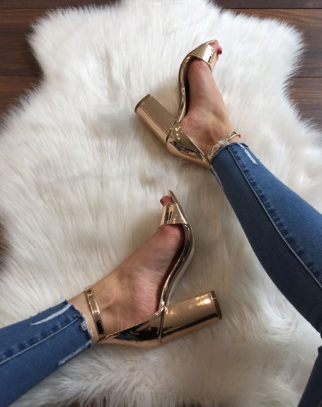 Champagne waxed heeled sandals