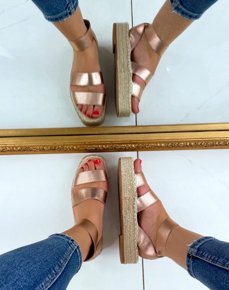 Champagne wedge sandals with elastic straps