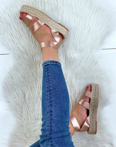 Champagne wedge sandals with elastic straps