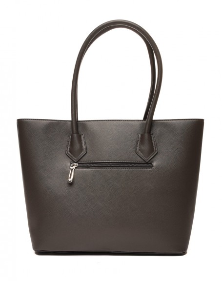 Charcoal gray tote bag with zipped pocket