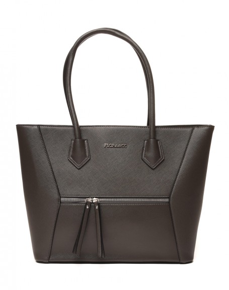 Charcoal gray tote bag with zipped pocket