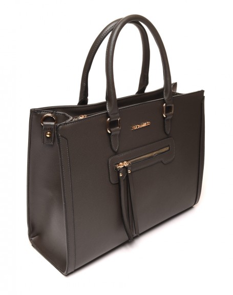 Charcoal gray zipped pocket handbag