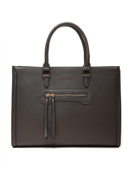Charcoal gray zipped pocket handbag