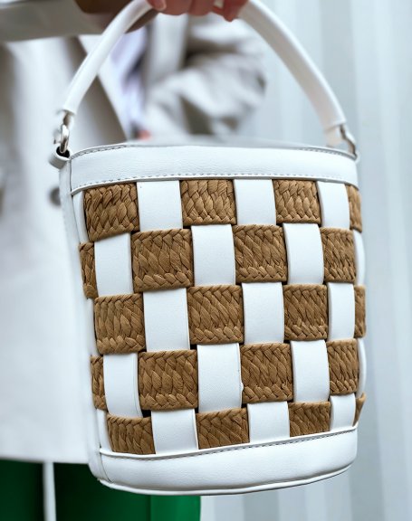 Checkerboard white bucket bag