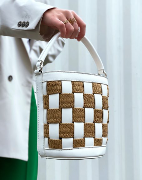 Checkerboard white bucket bag
