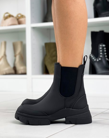 Chelsea-style black rubber ankle boots