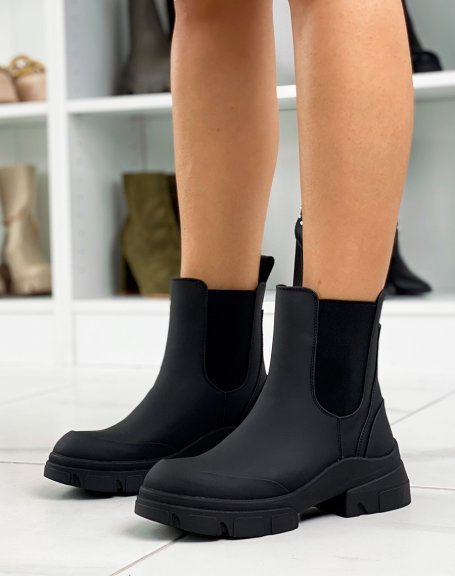 Chelsea-style black rubber ankle boots
