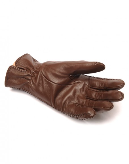 Chocolate leather gloves LuluCastagnette embroidered
